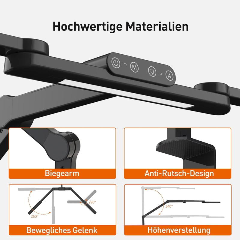 LED Íróasztali Lámpa 24W 105cm Csíptethető 5 Színhőmérséklet 5 Fényerő Érintésvezérléssel Memória Funkcióval Állítható Kar Többszög