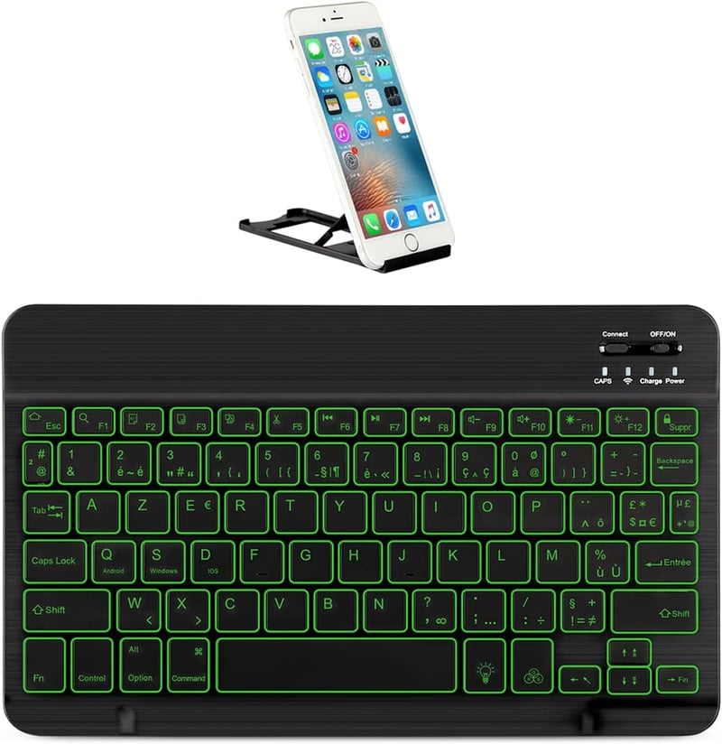 Háttérvilágítású AZERTY Bluetooth billentyűzet iPad, Mac, Windows, Android eszközökhöz