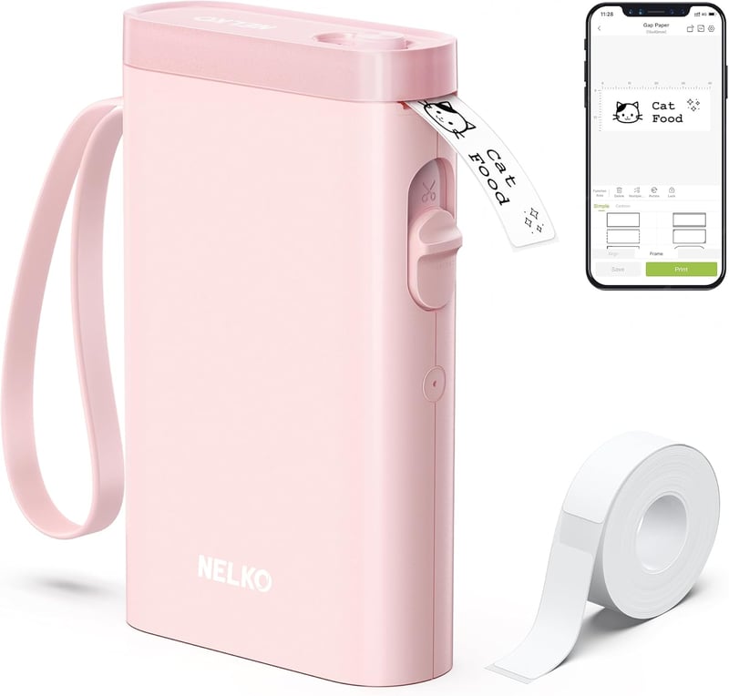 Nelko P21 rózsaszín Bluetooth címkenyomtató, hordozható öntapadós etikett készítő iOS/Android