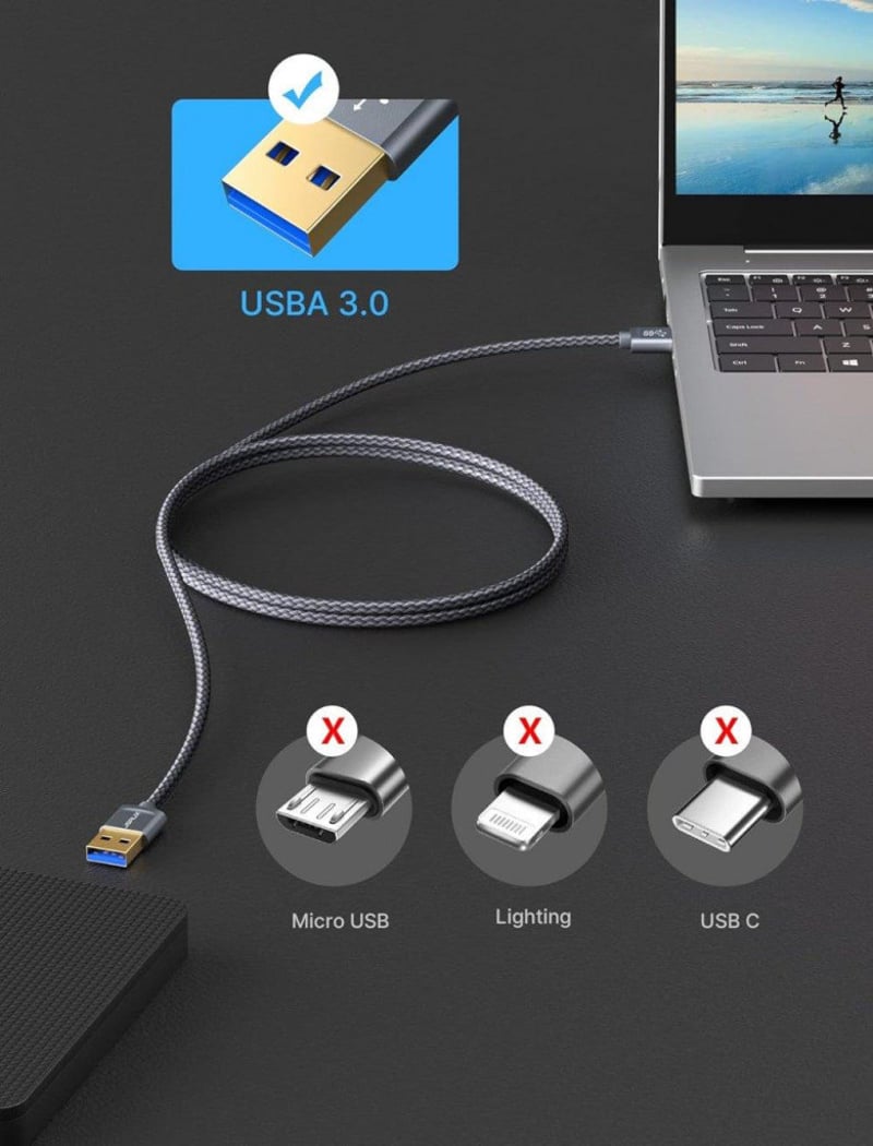 Set cabluri JSAUX USB 3.0 (1m + 2m) pentru imprimantă, HDD - Gri