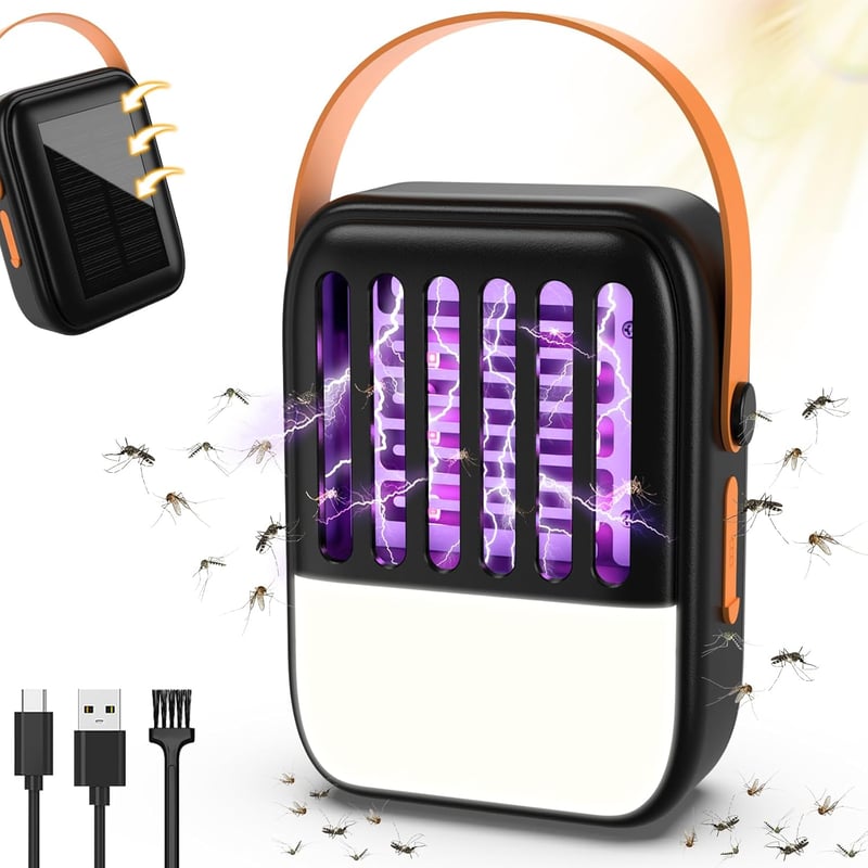 Tiptop Home 2-in-1 Napelemes Szúnyogirtó Lámpa - 1200 mAh USB Tölthető Rovarcsapda, 3 Féle LED Világítással, Kertbe, Beltérre és Kültérre