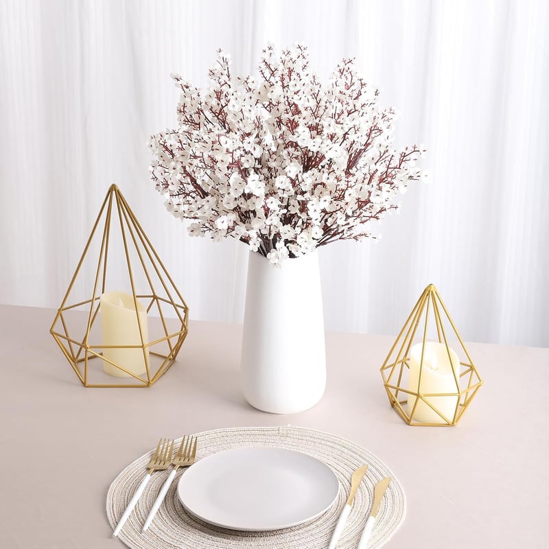 N&T NIETING Művirág Szett - 12 db Fehér Fátyolvirág (Gypsophila) Dekoráció Esküvőre, Asztalra, Lakásba - 49 cm Hosszú Selyem Virágcsokor