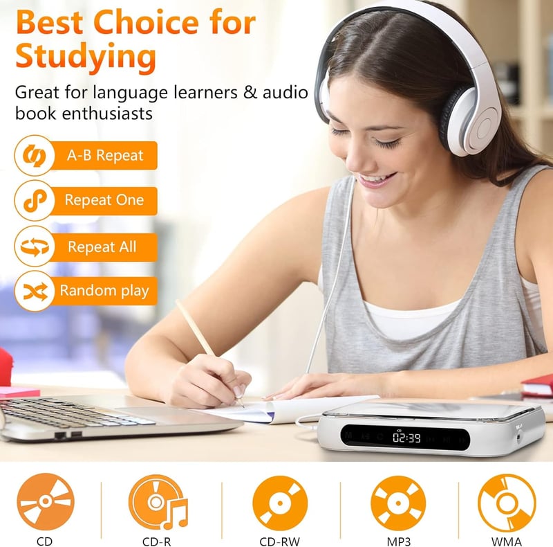 KOVCDVI Hordozható CD lejátszó Bluetooth-szal, nagy akkuval és LCD kijelzővel
