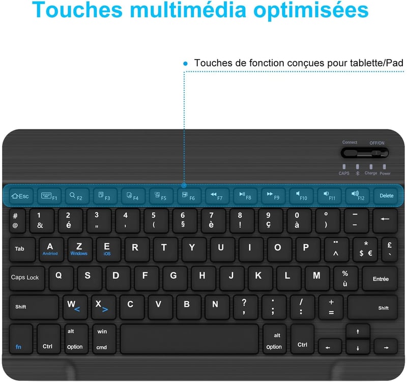 FOGARI Bluetooth Vezeték Nélküli Billentyűzet 11" - Hordozható, Újratölthető, AZERTY - Mac, iPad, iPhone, Samsung, Xiaomi, Android, Windows 