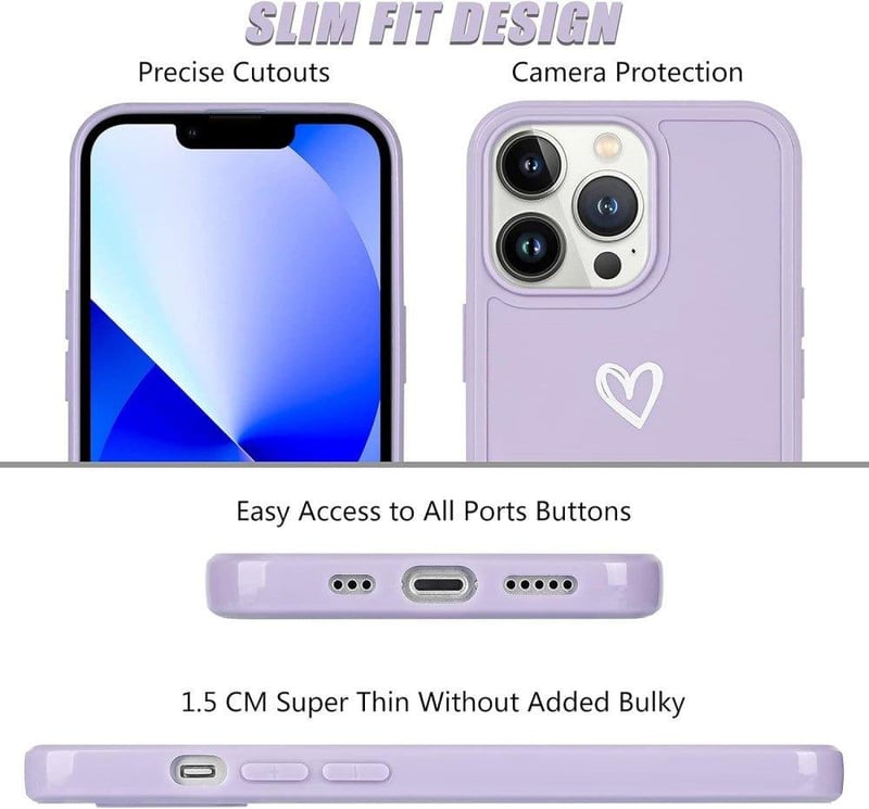 iPhone 13 Pro Max Lila Szilikon Tok Fehér Szívecskékkel - Ütésálló, Lányos
