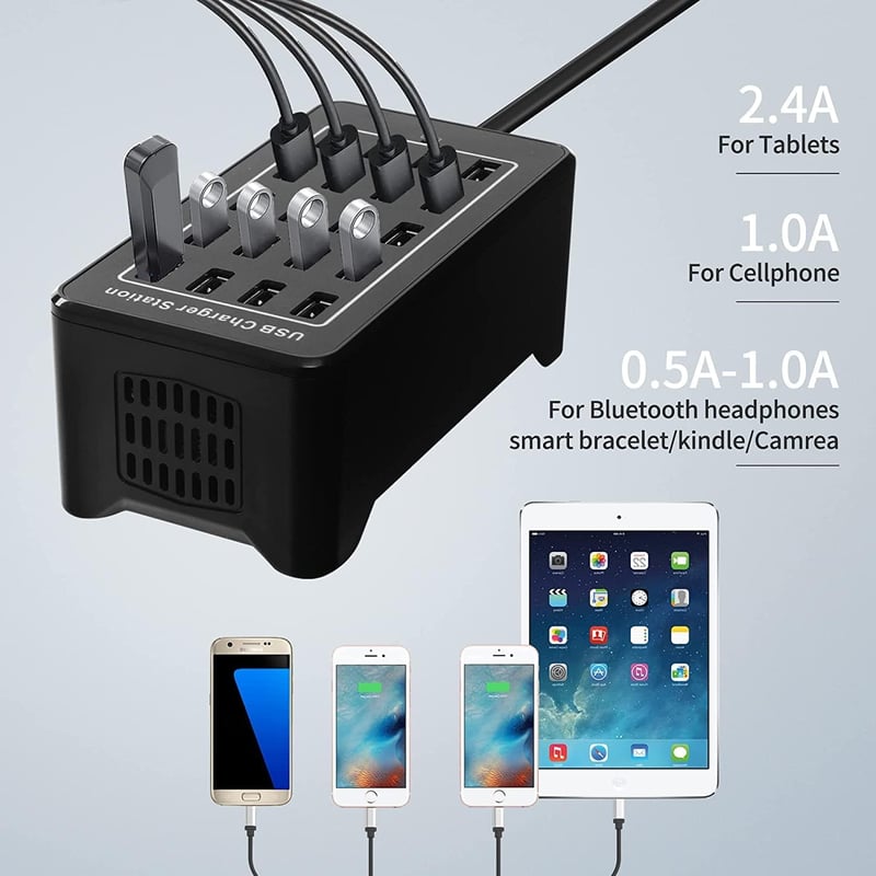 20 portos 100W-os USB töltőállomás Samsung, iPhone, Google, Xiaomi készülékekhez
