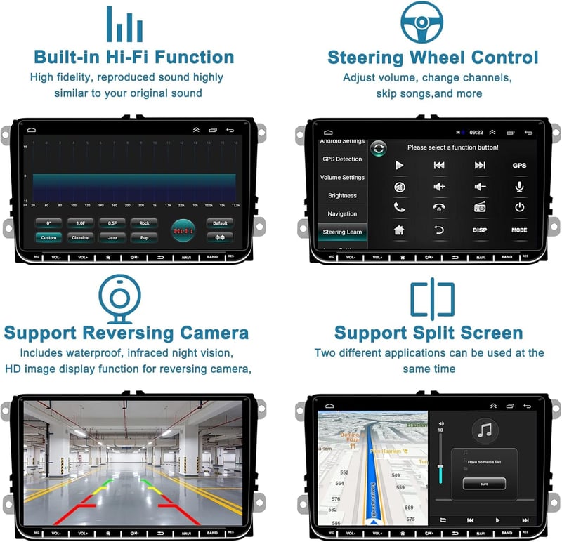 VW Golf 5/6, Polo, Touran 9" Android autórádió navigációval, Bluetooth-szal, tolatókamerával - Hikity