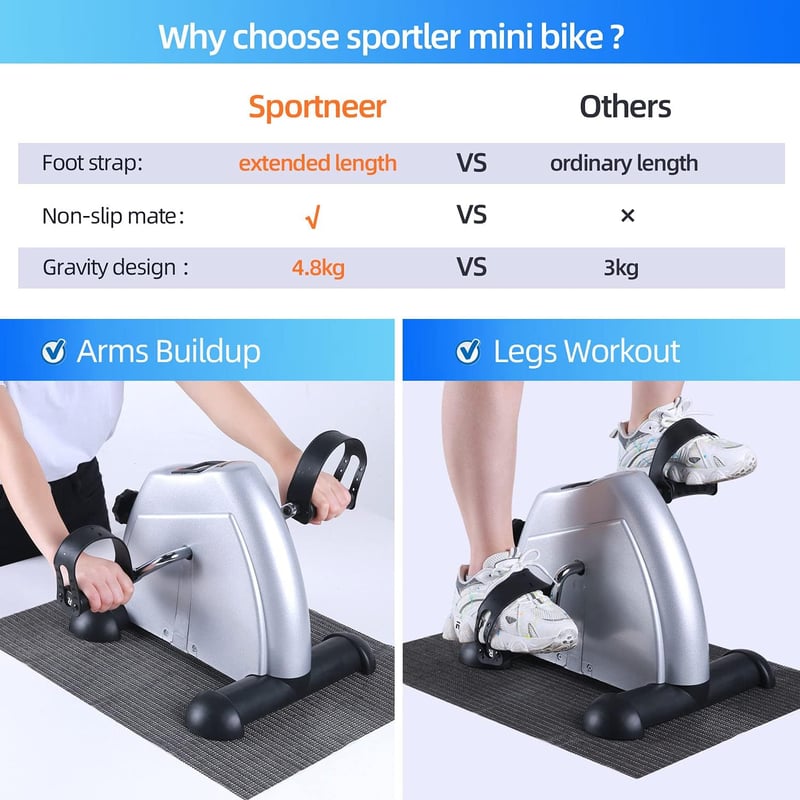 Sportneer Elektromos Mini Szobakerékpár LCD Kijelzővel - Időseknek, Ezüst
