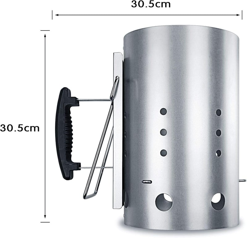 GFTIME Grillgyújtó Kémény 30,5 cm - Weber 7416 Kompatibilis Faszén Begyújtó, Hőálló Fogantyúval, Kültéri Grillezéshez