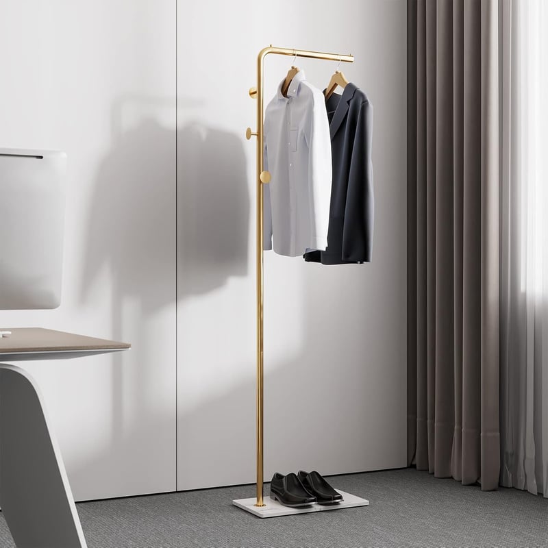 LOFTPLUS Modern Fém Ruhaállvány 170 cm - Arany Színű Fogas Kabátoknak, Táskáknak és Cipőknek, Előszobába, Nappaliba, Hálószobába, Irodába