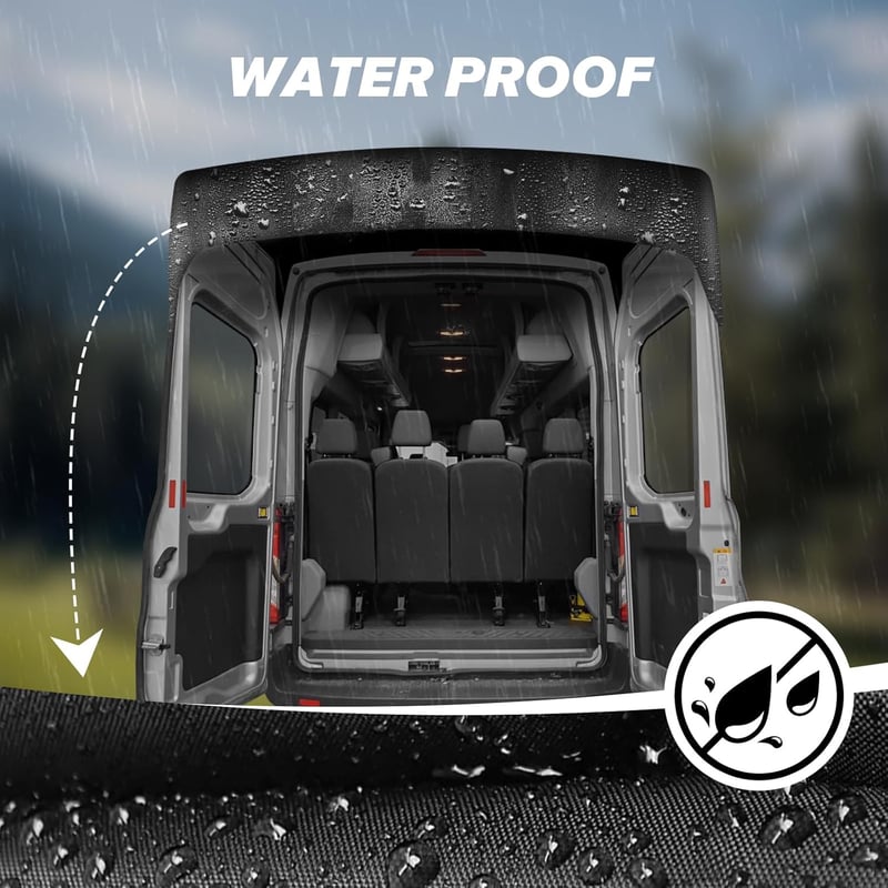 MaxAwe Hátsó Ajtó Védőponyva - 210D Oxford Vízálló Anyag, VW T5/T6 és Ford Transit Kisbuszokhoz - Hóálló Hátsóajtó Védőtakaró Tárolótáskával