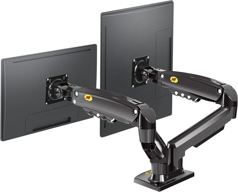 NB North Bayou F160 Dupla Monitortartó Kar 17-27" Képernyőkhöz - Gázrugós, 360° Forgatható, 2-9 kg Teherbírású VESA Kompatibilis Asztali Áll