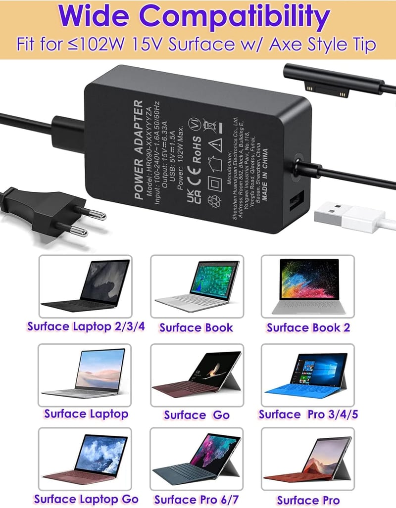 Microsoft Surface 102W töltő - Pro X, 7, 6, 5, 4, 3, Book, Laptop és Go modellekhez