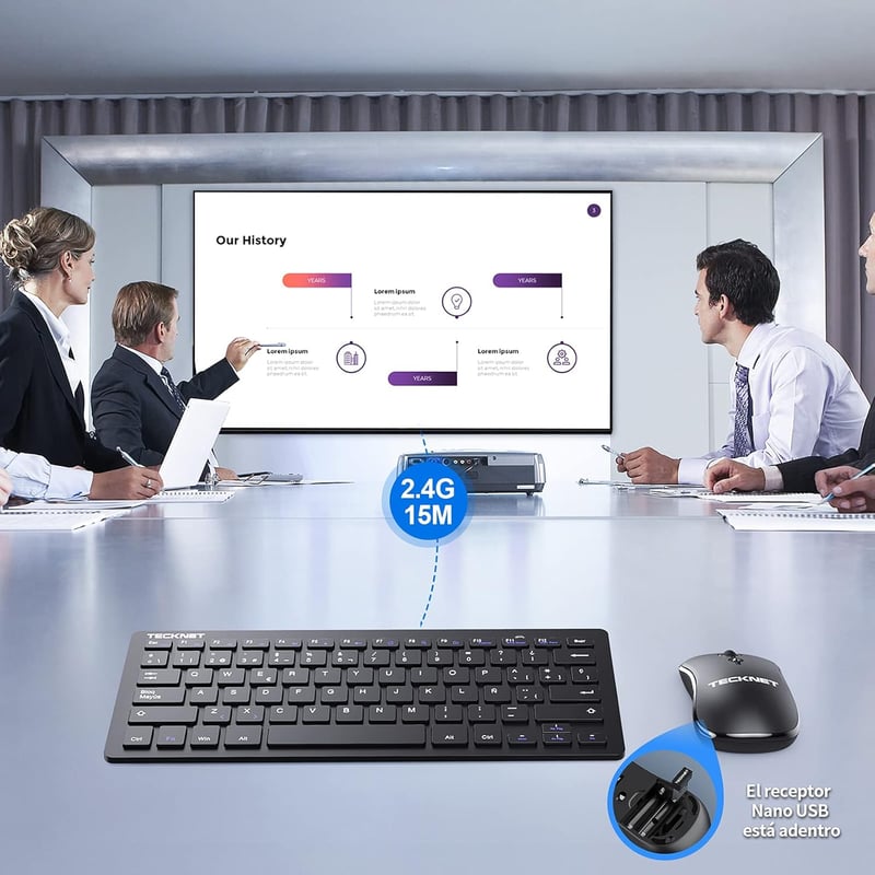 TECKNET Vezeték Nélküli Csendes Billentyűzet és Egér Szett -Spanyol- Ultravékony Mini Billentyűzet, 15m Hatótáv, 2.4G, PC/Smart TV Kompatibilis, 