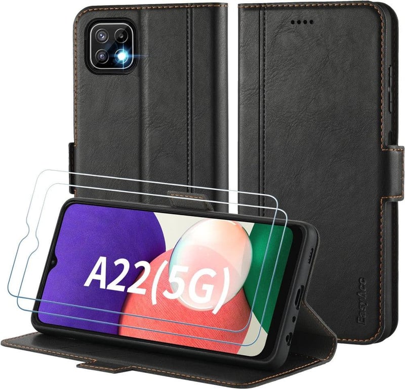 Samsung Galaxy A22 5G Bőrtok Kártyatartós Állvánnyal