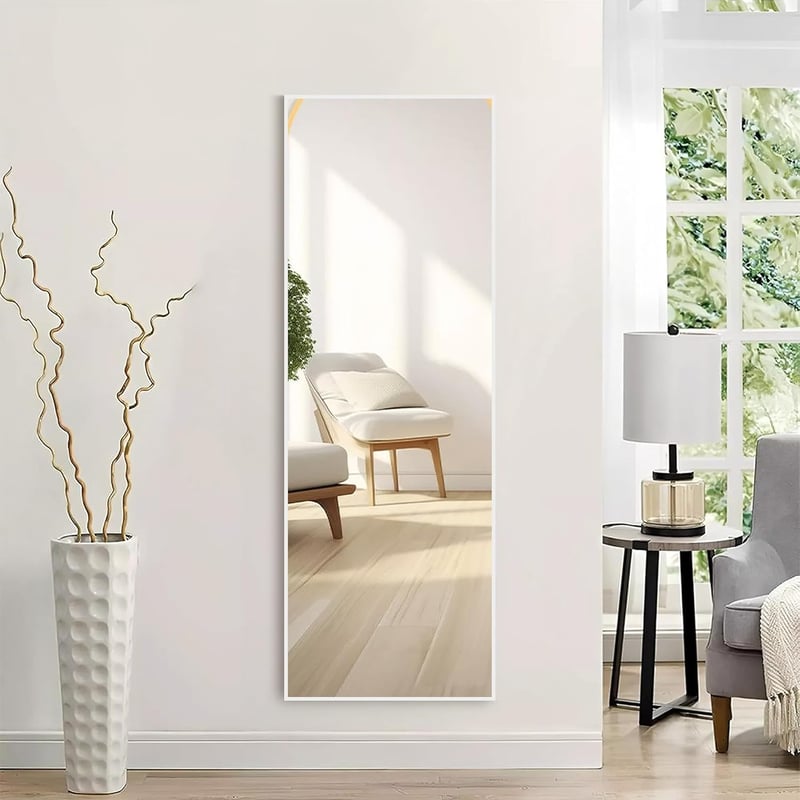 Vasemouh 150x51 cm Álló Tükör Fehér PVC Kerettel - Edzett Üveg Teljes Alakos Tükör Hálószobába, Nappaliba, Előszobába vagy Fürdőszobába