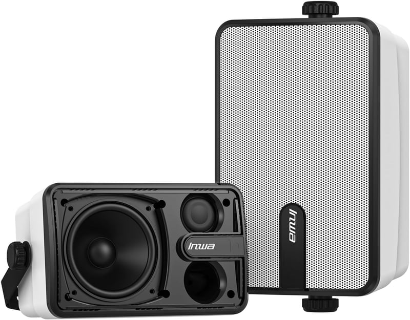 Inwa Bluetooth Kültéri Hangszóró, 250W Vezeték Nélküli Hangrendszer, IPX5 Vízálló, Falra Szerelhető, 2db Szinkronizálható Hangszóró Távirány