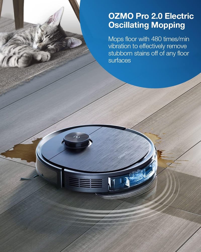 ECOVACS Deebot T9 AIVI Robotporszívó Feltörlő Funkcióval - 3000Pa Szívóerő, Akadályfelismerés, Csomómentes Kefe, Állatszőr Eltávolítás, 3D T