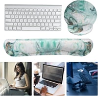MoKo Ergonomikus Csuklótámaszos Billentyűzet és Egérpad Szett - Memóriahabos, Csúszásgátló, Márványzöld, Irodai és Iskolai Használatra 7