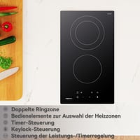 magicplux Üvegkerámia Főzőlap 2 Zónával, 29,5 cm, 9 Hőfokozat, Érintőgombos Vezérlés, Gyerekzár, Időzítő, 3400W, Minden Edénytípushoz Alkalm 3