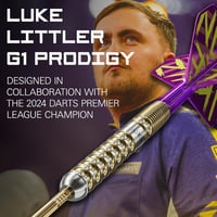 Target Darts Luke Littler Gen 1 Prodigy 90% Tungsten Darts Nyíl Készlet 22G - Arany Acél Hegyekkel, K-Flex Szárnyakkal, Swiss Point Technoló 2
