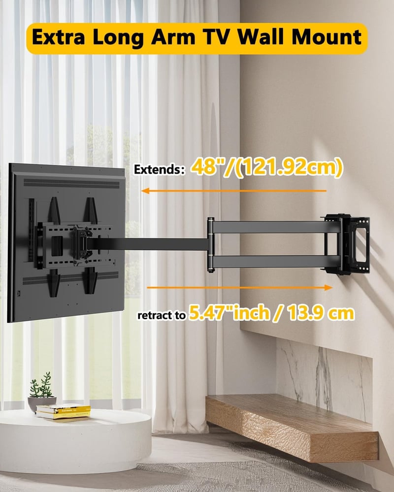 WHYFONE TV Fali Tartó 37-86" Képernyőkhöz - 120 cm Extra Hosszú Forgó Kar, 180° Elforgatható, 50 kg Teherbírás, VESA 600x400 mm