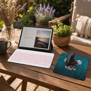 Ergonomický set k PC: ružová Bluetooth klávesnica + vertikálna myš + podložka pod myš s motívom slona