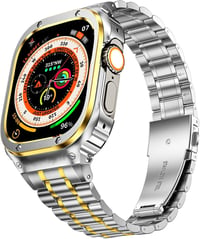 Apple Watch Ultra 49mm Védőtokos Fém Szíj - MioHHR Ütésálló Ezüst/Arany 1