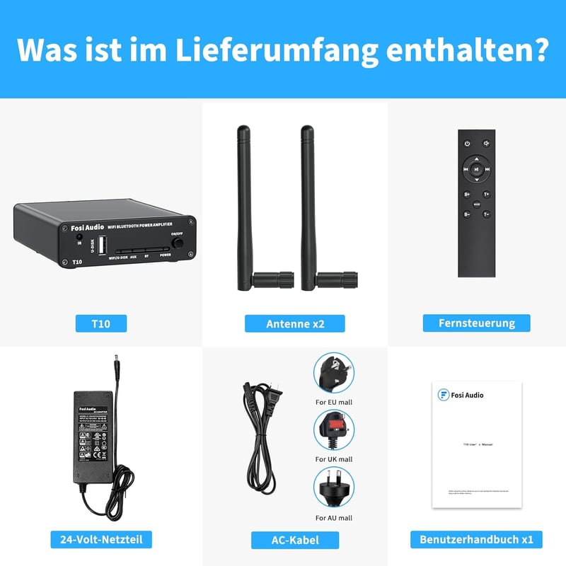 Fosi Audio T10 200W WiFi Bluetooth HiFi erősítő, távirányítóval