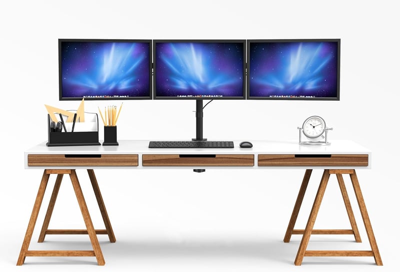 BONTEC Hármas Monitortartó Kar - Asztali LCD/LED Monitor Állvány 13"-24" Képernyőkhöz, Fekete, Állítható Konzol TV és Számítógép Monitorokho