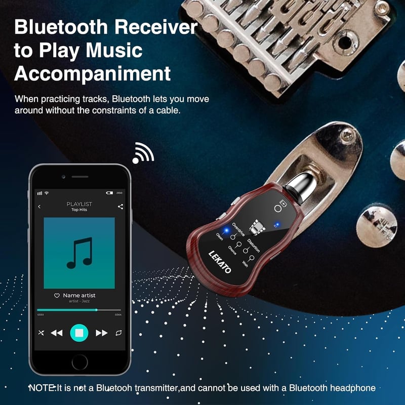 LEKATO Gitár Fejhallgató Erősítő - Bluetooth-os Zsebméretű Gitárerősítő 5 Beépített Effekttel, Újratölthető, Elektromos és Akusztikus