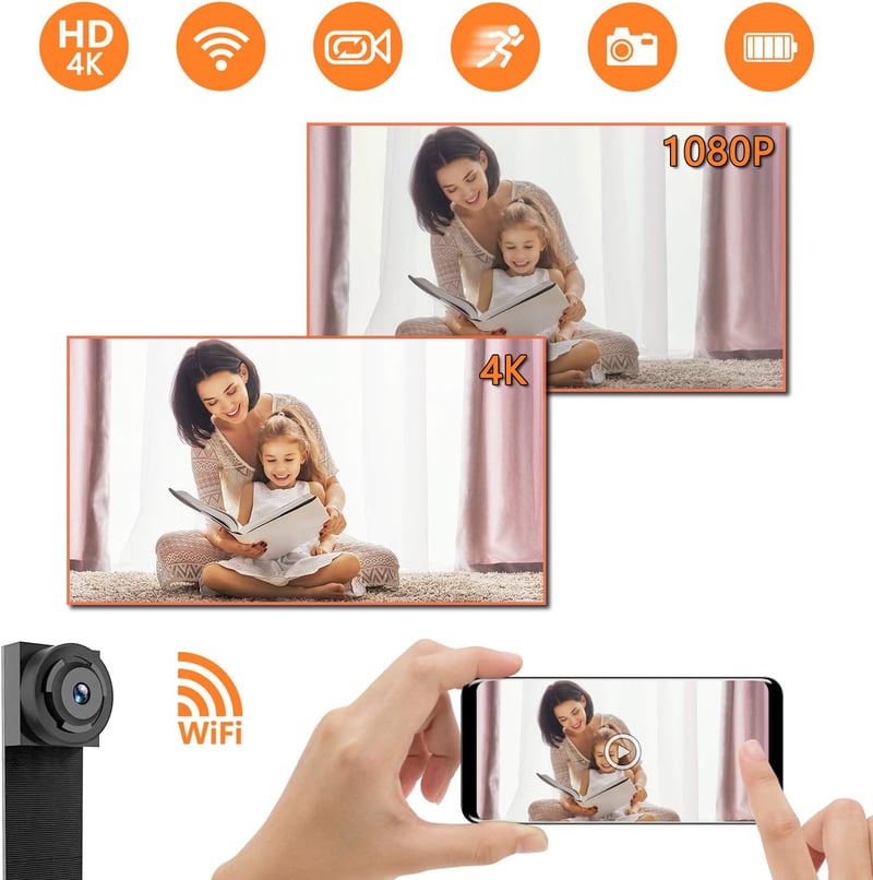 Mini 4K WiFi kémkamera mozgásérzékelővel, hordozható rejtett biztonsági kamera