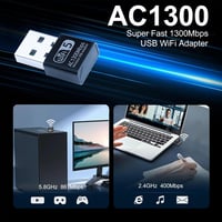Aigital USB WiFi Adapter 1300Mbps Dual Band 2.4GHz/5.8GHz Vezeték Nélküli Hálózati Vevő PC/Laptop Windows 11/10/8/7/XP és Mac OS Kompatibili 2