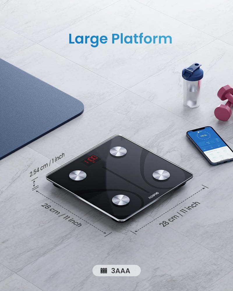 RENPHO Okos Testösszetétel Mérleg 180kg - Bluetooth, BMI, Testzsír Analízis, Fekete