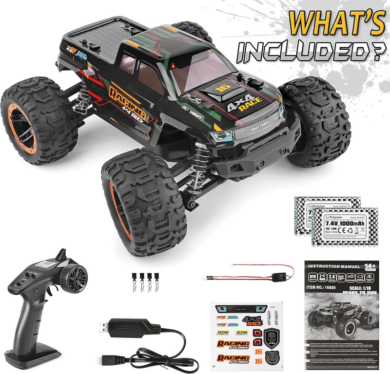 HAIBOXING 1:16 Távirányítós Monster Truck - 36 km/h Vízálló RC Autó Terep Játék, Gyerekeknek és Felnőtteknek, 2.4 GHz Vezérlés, 280 Láb Ható