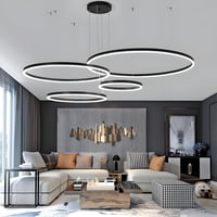YYUTLUO Modern LED Csillár - 4 Fekete-Arany Gyűrű (20+40+60+80cm), 100W, Távirányítható, Fényerőszabályozható Mennyezeti Lámpa Nappaliba 5