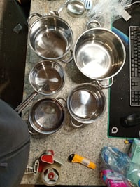 Sada nerezového riadu Hunnycook na indukciu – hrnce, 3 kuchynské náčinia, pevné rukoväte, vhodné do umývačky riadu, strieborná — 14-dielna súprava 4