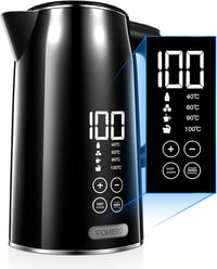 FOHERE Dupla falú vízforraló hőmérséklet-szabályozással, LCD kijelzővel, 1.7L, fekete 1