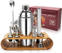 Luxus 12 részes koktélkészítő szett rozsdamentes acélból, fa állvánnyal 1