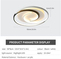 minifair Modern LED Mennyezeti Lámpa 36W 50cm - Távirányítós, Geometrikus Kerek Fekete-Fehér, Fényerőszabályozható, Nappaliba, Hálószobába,  3