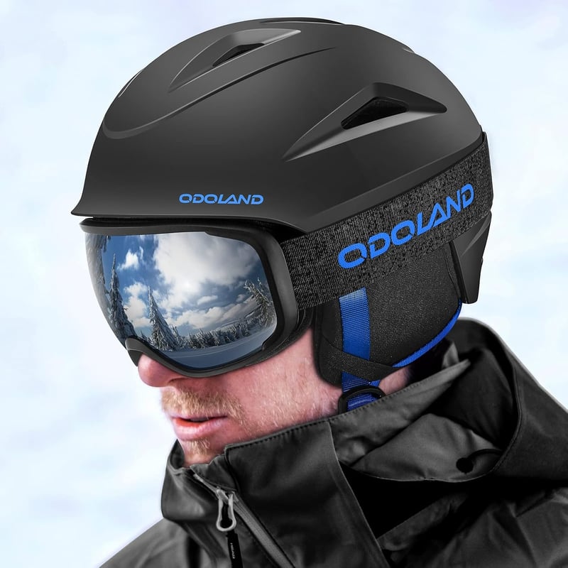 Odoland kék sí- és snowboard sisak állítható mérettel, szemüveggel és fülvédővel, S-es
