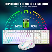 RedThunder K10 Vezeték Nélküli Gamer Billentyűzet és Egér Szett - Háttérvilágítás, AZERTY, Újratölthető, 3200DPI, PC/PS5/Xbox Kompatibilis,  3