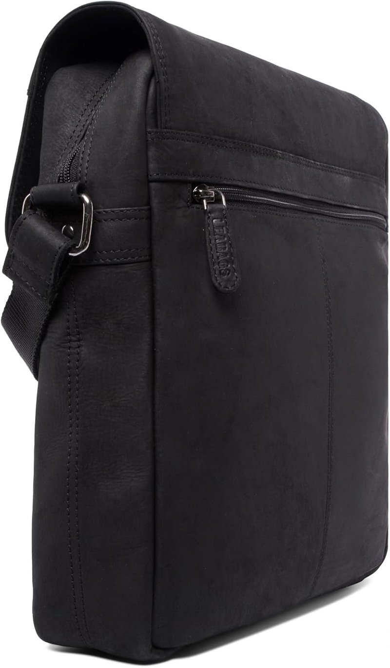 LEABAGS Amsterdam Unisex Válltáska Valódi Bivalybőrből, Vintage Megjelenés, Mágneszáras, Tágas Belső Terekkel - Fekete