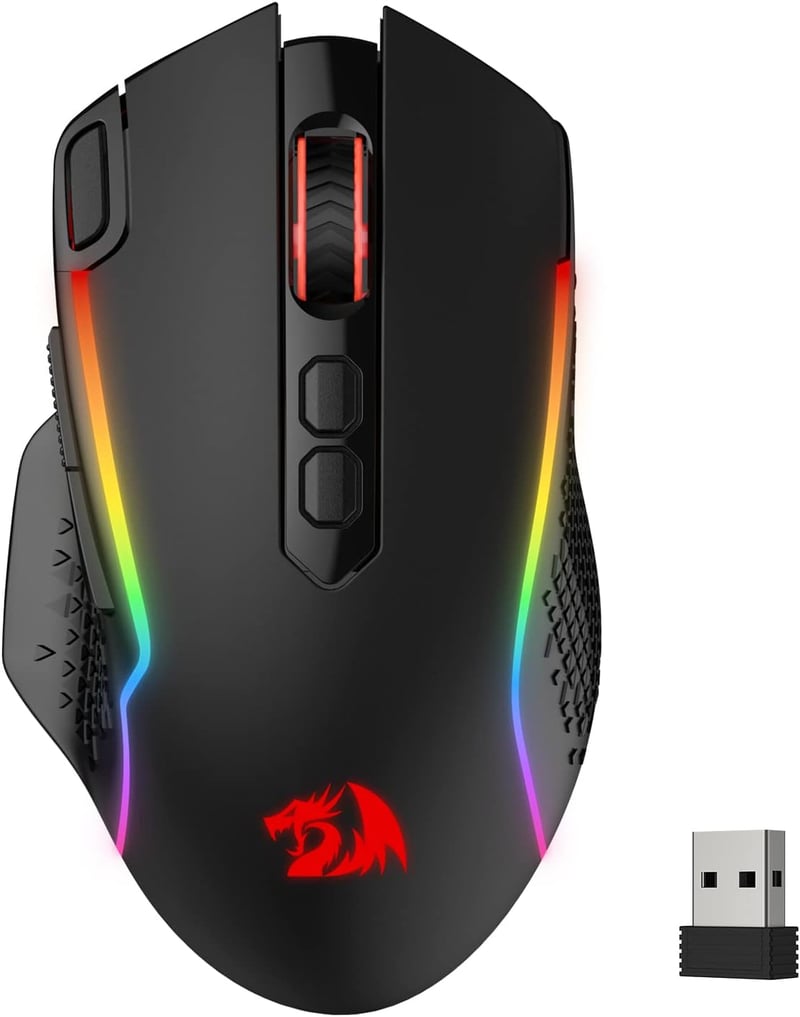 Redragon M810 Pro Vezeték Nélküli Gamer Egér, 10000 DPI, 8 Makró Gomb, Gyorstüzelés, 45 Órás Üzemidő, RGB Háttérvilágítás, PC/Mac
