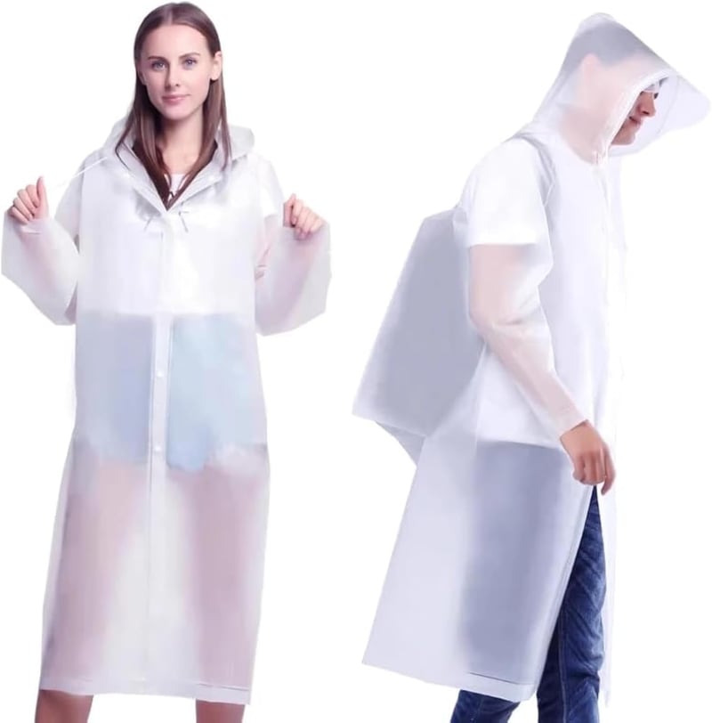 ZLXFT Unisex Esőponcsó Kapucnival - Vízálló Átlátszó Esőkabát Túrázáshoz, Kerékpározáshoz, Kempingezéshez és Utazáshoz, Fehér