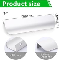 MHYMX Rejtett Bútorfogantyú Szett - 8 db Fehér Alumínium Fogantyú Konyhaszekrényhez, 150 mm Hosszú, 128 mm Lyuktáv, Csavarokkal 3