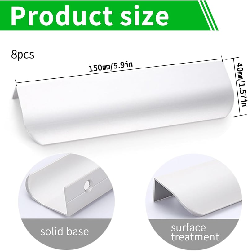 MHYMX Rejtett Bútorfogantyú Szett - 8 db Fehér Alumínium Fogantyú Konyhaszekrényhez, 150 mm Hosszú, 128 mm Lyuktáv, Csavarokkal