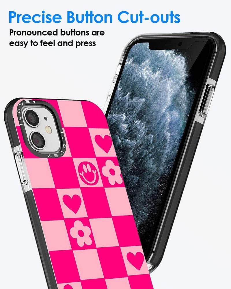 iPhone 11 Rózsaszín Szilikon Tok Virágos-Szívecskés Mintával Lányoknak