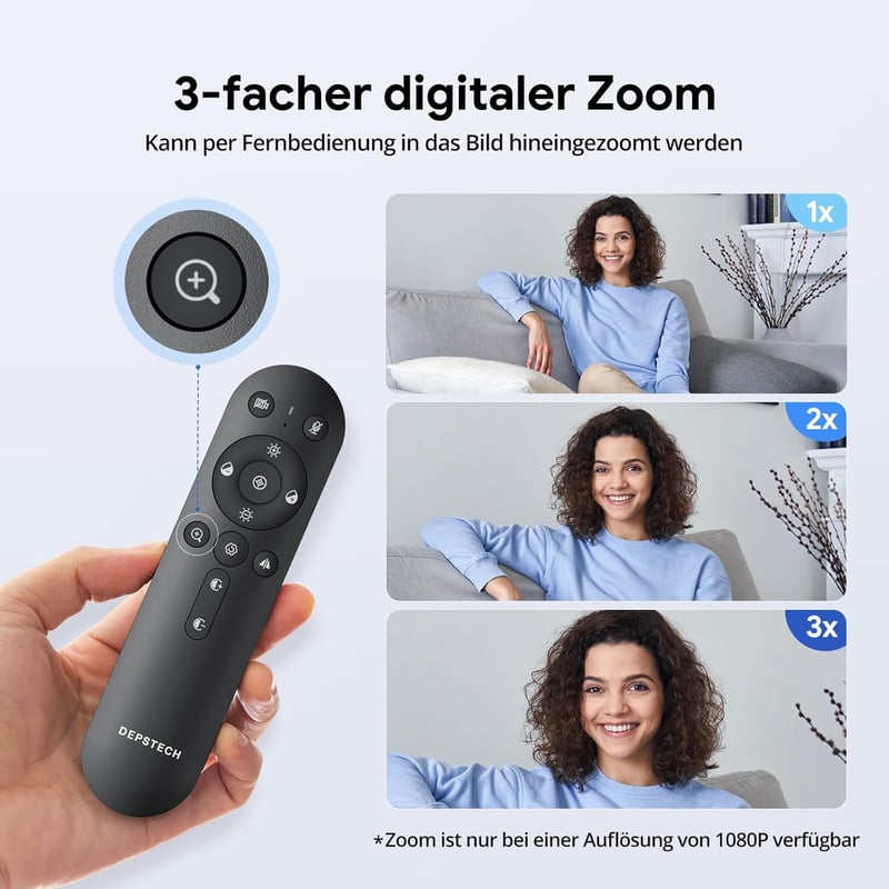 DEPSTECH DW50 Pro 4K Ultra HD Webkamera Mikrofonnal, 3x Zoom, Sony Szenzor, Zajszűrő Kettős Mikrofon, Távirányító, Autofókusz PC, Laptop, Ma