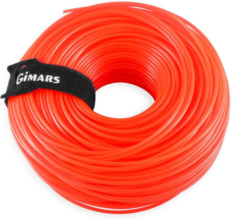 Gimars 110m x 2.4mm Fűkasza Damil, Narancs Nylon Vágószál Elektromos Fűszegélynyíróhoz, Tartós PA6 Anyagból, Tépőzáras Kábelkötegelővel